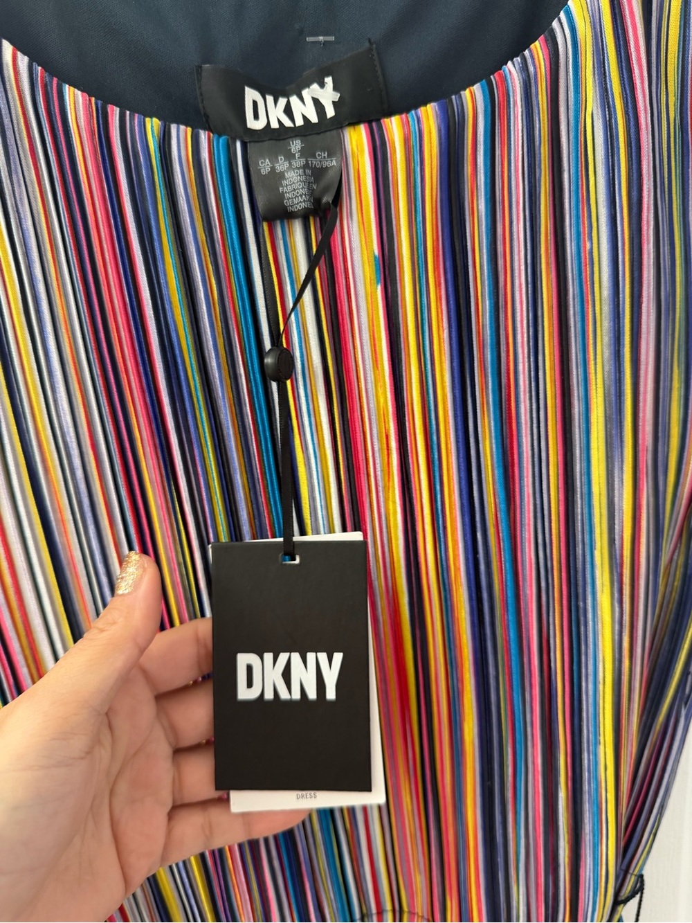 DKNY Womens Navy Striped Cap Sleeve Crew Neck Short Party Fit + Flare Dress 6P - Picture 6 of 11